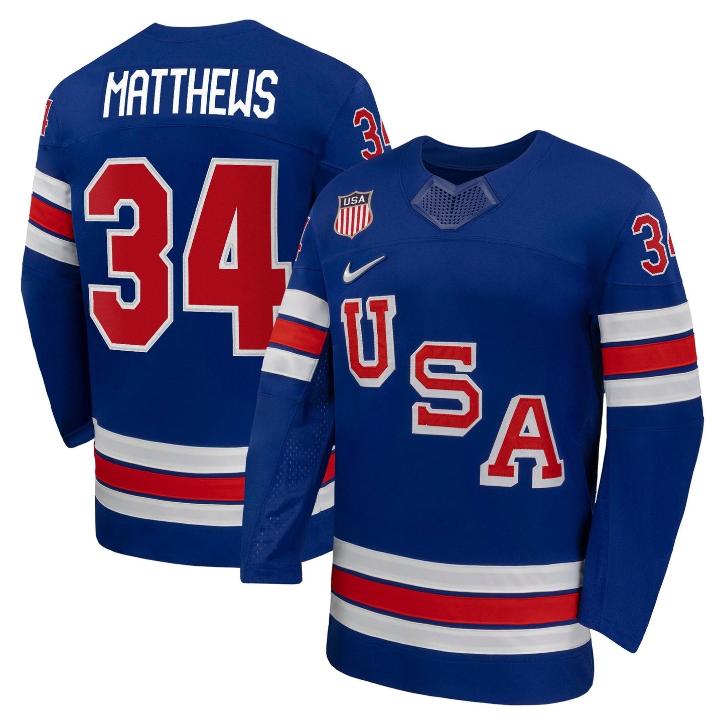 Nike USA Hockey Authentic 2026 Home Supporter Edition Jersey – Auston Matthews #34 – Royal Blue