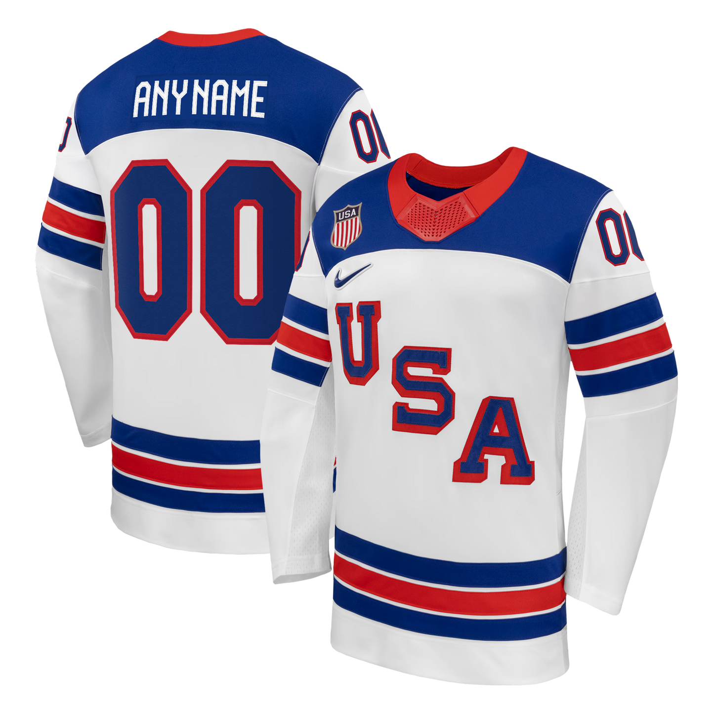 USA Hockey Authentic Nike 2026 Away Supporter Edition Custom Jersey – White/Blue/Red